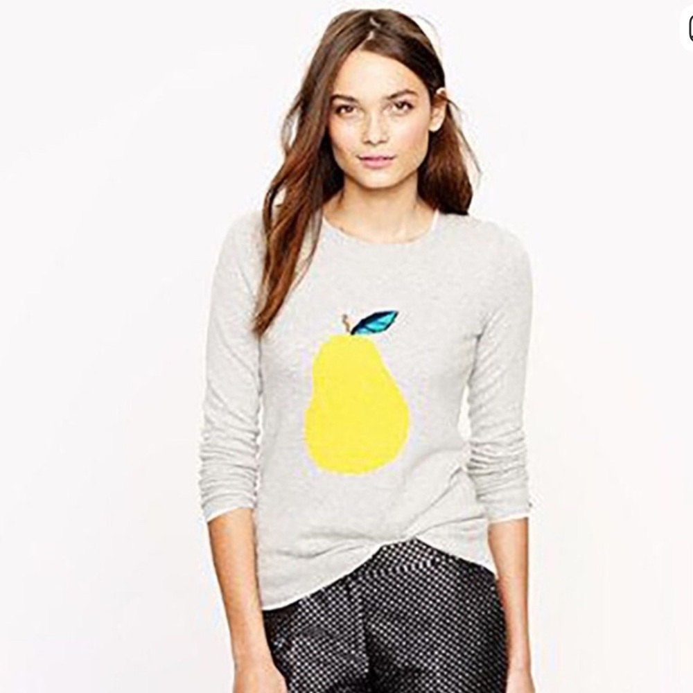 J. Crew Gray Sweater with Yellow Pear Design